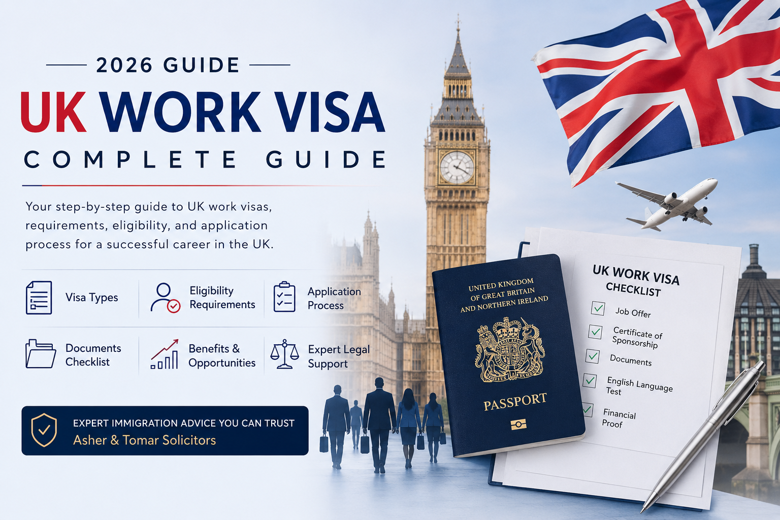 Comprehensive guide to UK work visas 2026 including Skilled Worker Visa requirements, eligibility, and application process.