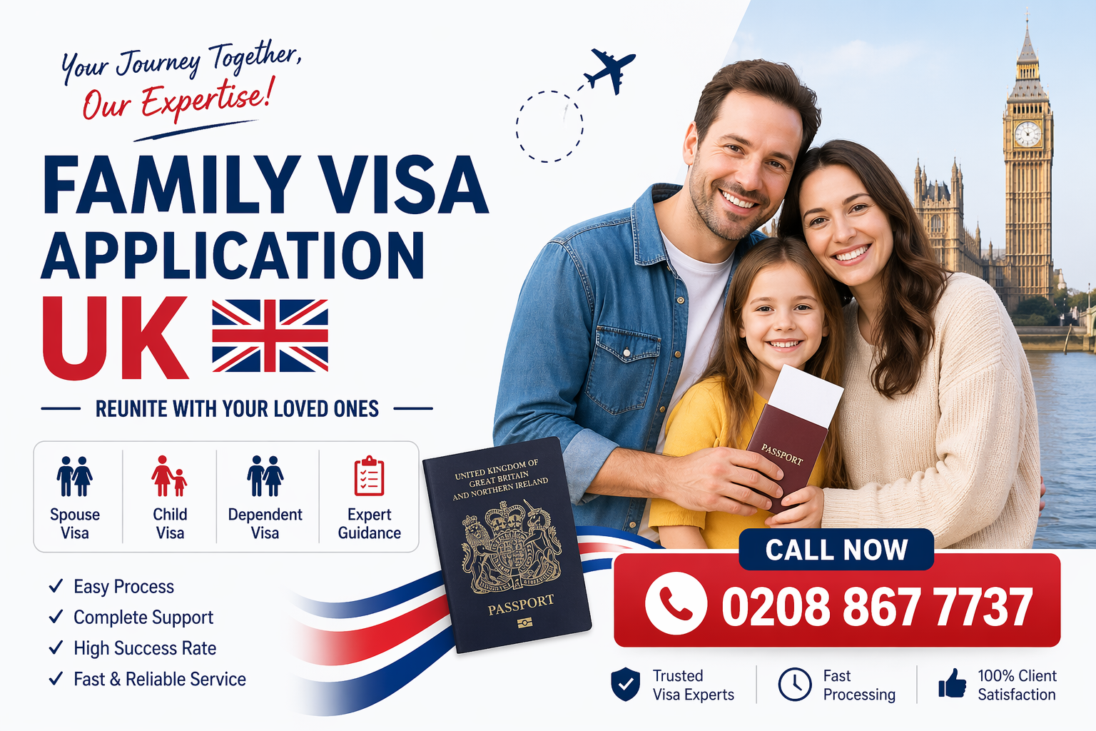 Family Visa Application UK service with happy family and call 0208 867 7737
