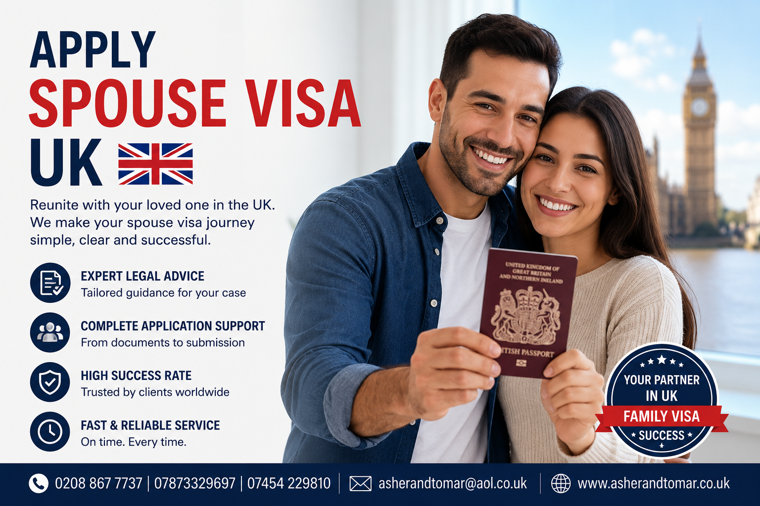 Couple holding UK passport for Apply Spouse Visa UK legal services