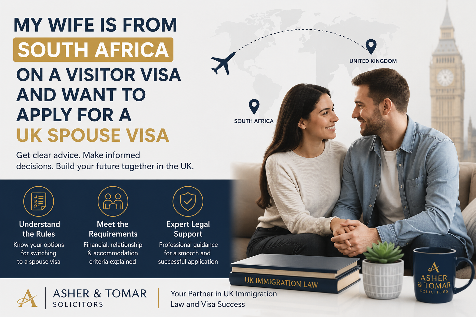 Couple discussing UK spouse visa options with immigration guidance from Asher & Tomar Solicitors.