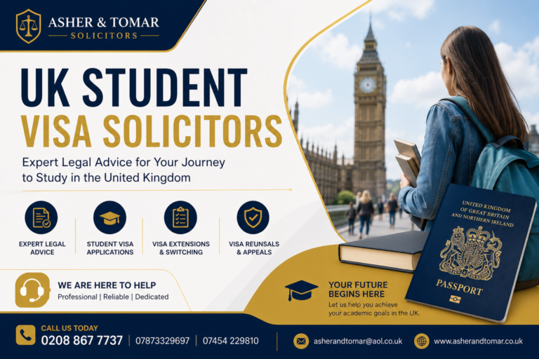 Professional UK Student Visa Solicitors featured image showing international students, visa documents, and expert immigration legal support in London. Call 0208 867 7737.