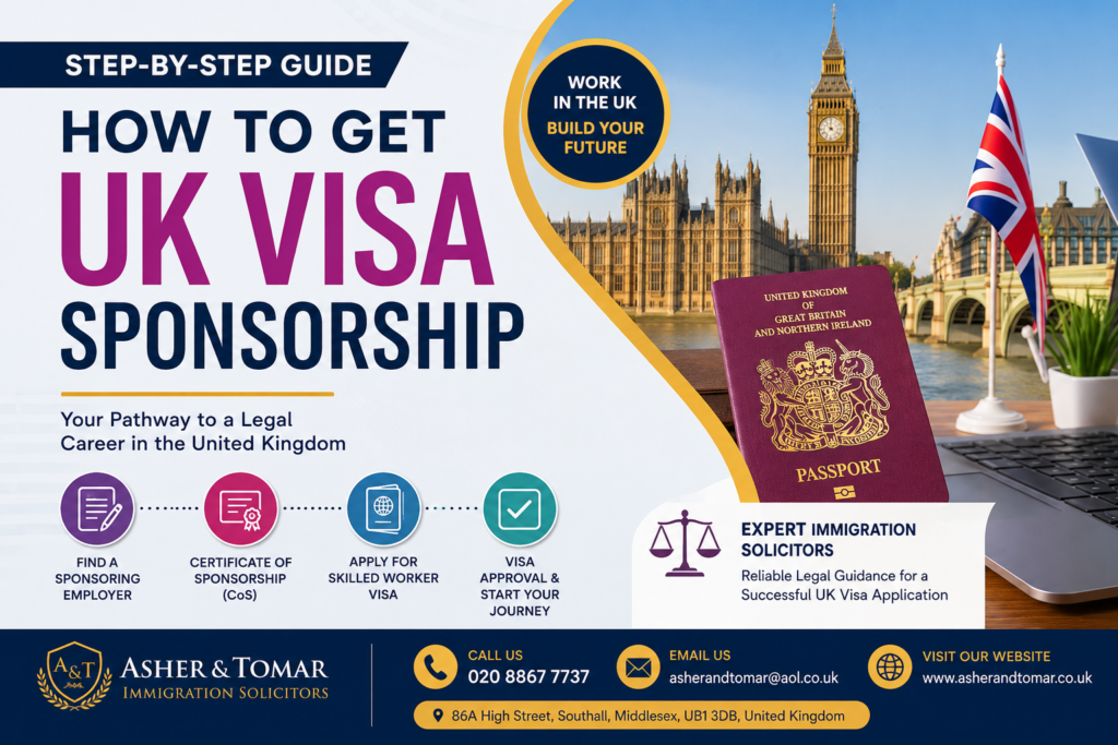 How to get UK visa sponsorship in 2026 – Complete guide to UK Sponsor Licence, Certificate of Sponsorship (CoS), Skilled Worker Visa, and UK immigration legal advice from Asher & Tomar Immigration Solicitors.