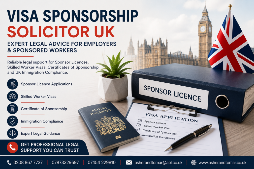 Visa sponsorship solicitor UK providing legal guidance on sponsor licences and Skilled Worker visas