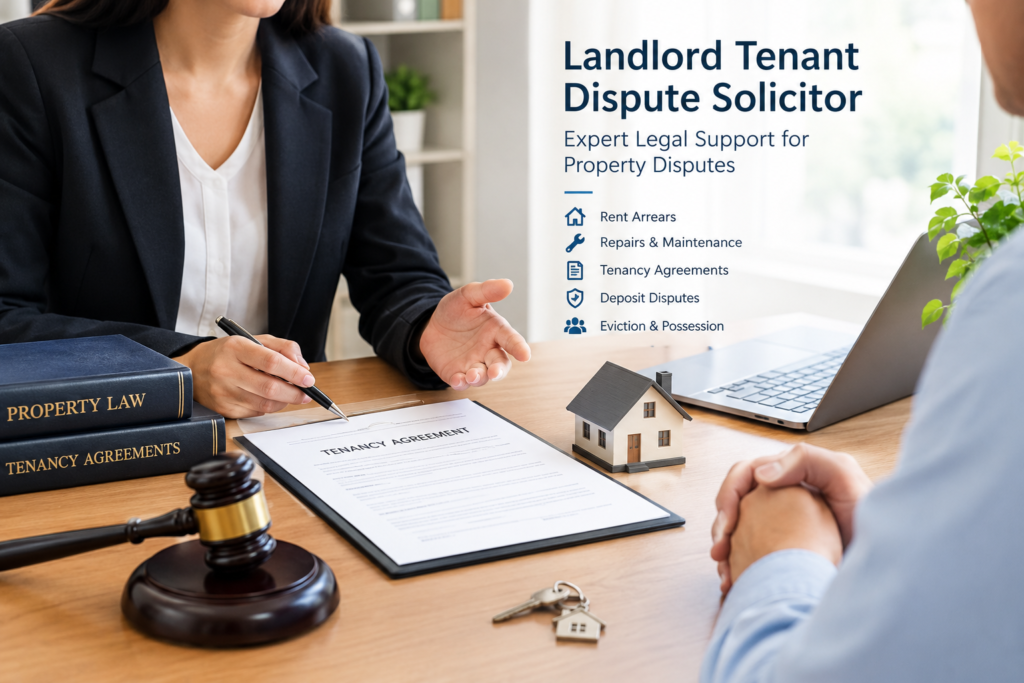 Landlord Tenant Dispute Solicitor offering legal guidance on tenancy agreements, rent arrears, property repairs, deposit disputes and eviction matters.